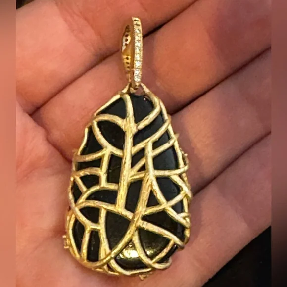 Vintage Kendra Scott Payton Luxe Nest Black and Gold Pendant *No Chain*